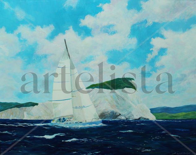 Sailing around the Isle of  Wight Oil Panel Marine Painting