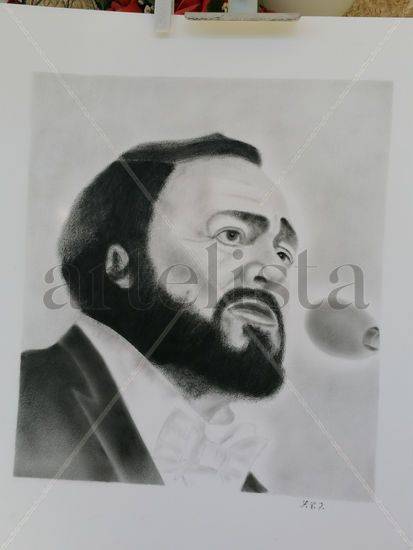 Pavarotti Óleo Papel Retrato