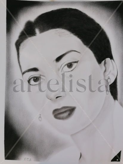 María callas Óleo Papel Retrato