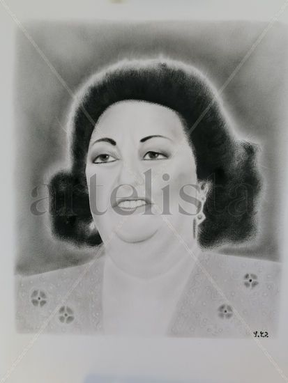 Montserrat caballe Oil Paper Portrait