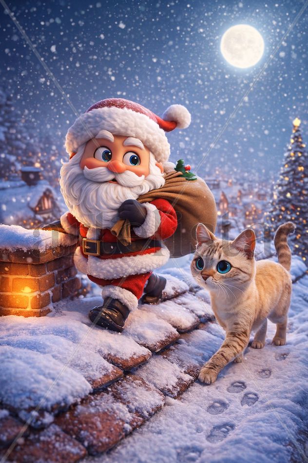 GATITOS EN NAVIDAD "KITTY AYUDANDO AL PAPÁ NOEL PARA UBICAR  LA CHIMENEA
