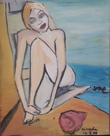 Mujer y caracola Oil Canvas Nude Paintings