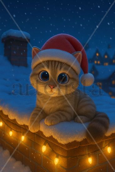 GATITOS EN NAVIDAD " KITTY PIDIENDO EN EL TECHO DE LA CASA SU DESEO AL NIÑO DIOS" 