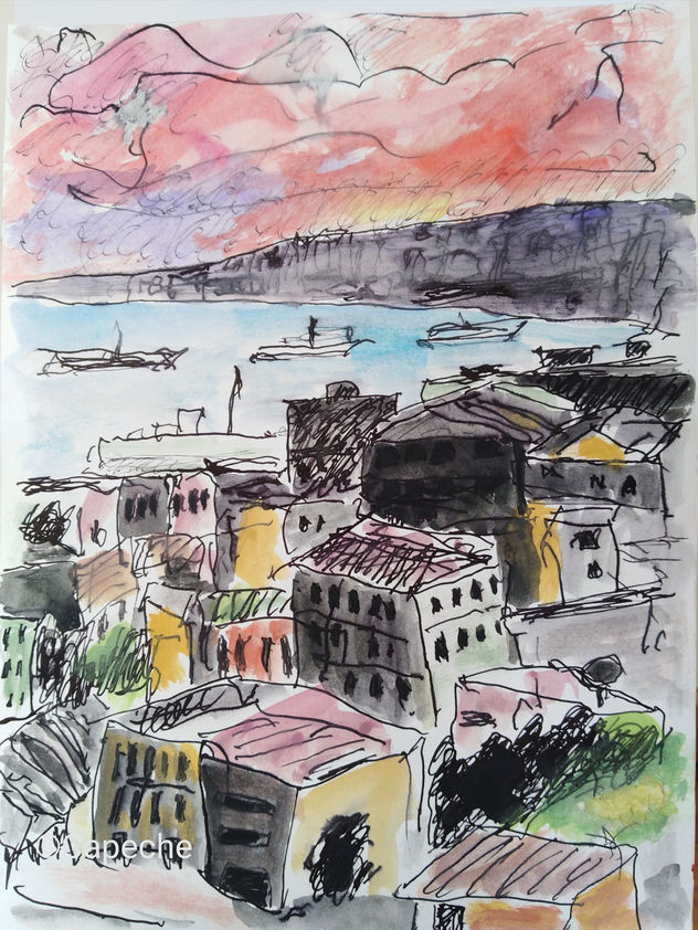 Valparaíso 3, tinta y acuarela
