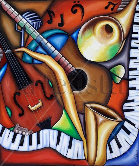 Smooth Jazz Oil Canvas Figure Painting