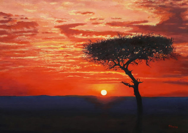 Atardecer en África. Oil Canvas Landscaping