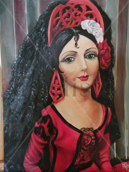 Muñequita antigua con mantilla Acrílico Lienzo Figura