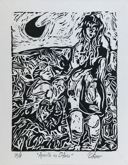 Arrullo en Otoño Linocut