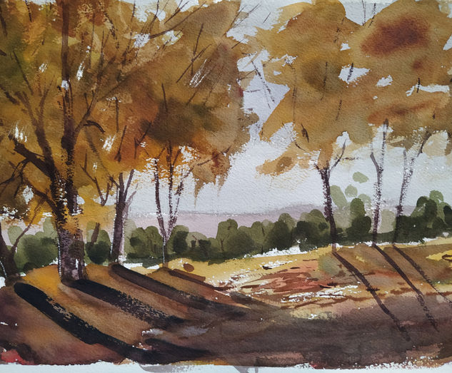 Bosquecillo en otoño Acuarela Papel Paisaje