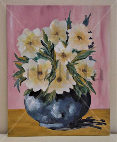 Blanca y radiante Acrylic Canvas Floral Painting