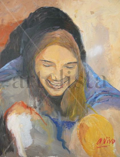 3956 Mujer mirando niños Oil Panel Figure Painting