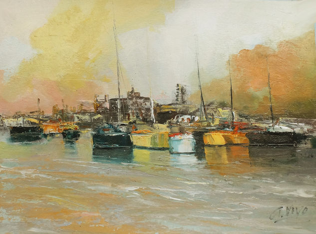 4589 Barcos y barcas Oil Panel Marine Painting