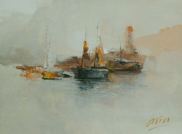 4593 Desembocadura de la ría de Vigo Oil Panel Marine Painting