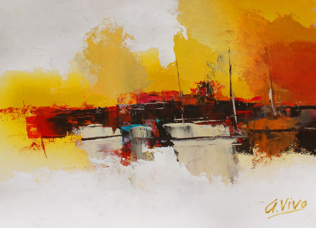 4607 Unusual yellow Oil Panel Marine Painting