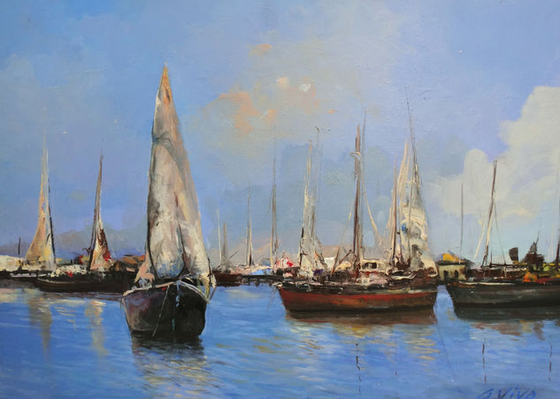 3783 Oil Panel Marine Painting