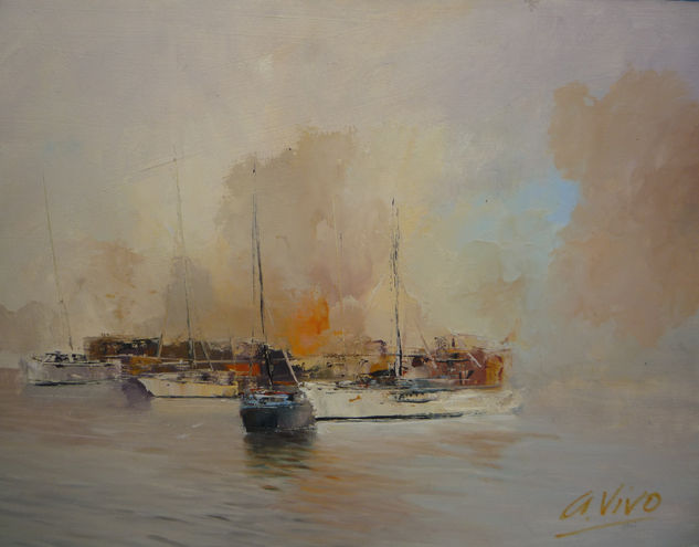 3947  Un abra de sol Oil Panel Marine Painting