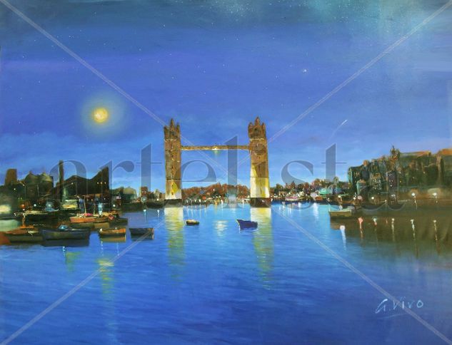 4661  London bridge by night Oil Canvas Marine Painting