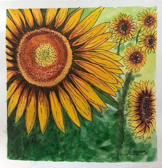 Girasoles Acuarela Papel Floral