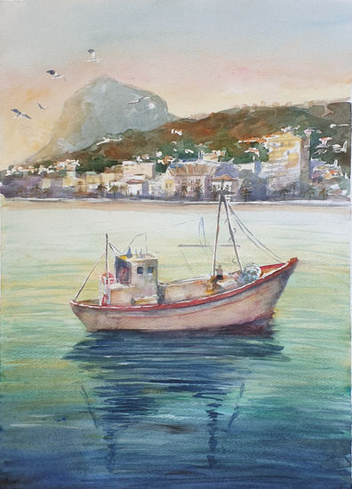 Llegando al puerto Watercolour Paper Marine Painting