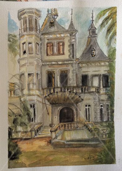 Palacio Iriarte Borda Lezica Acuarela Papel Paisaje