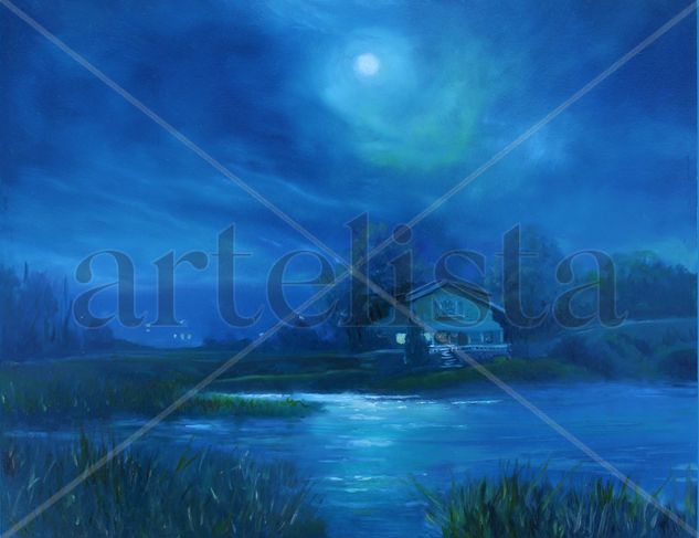 Moonlight reflections Oil Panel Landscaping