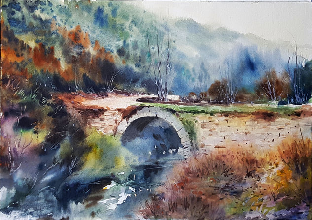 el puente en otoño Watercolour Paper Landscaping