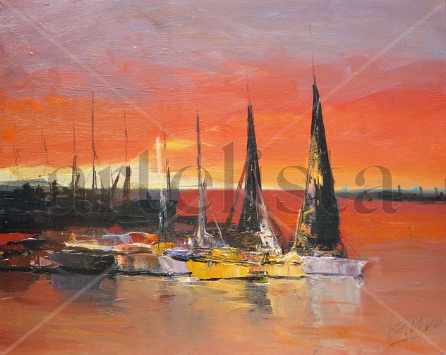 3765 Atardecer con 2 veleros y otras naves