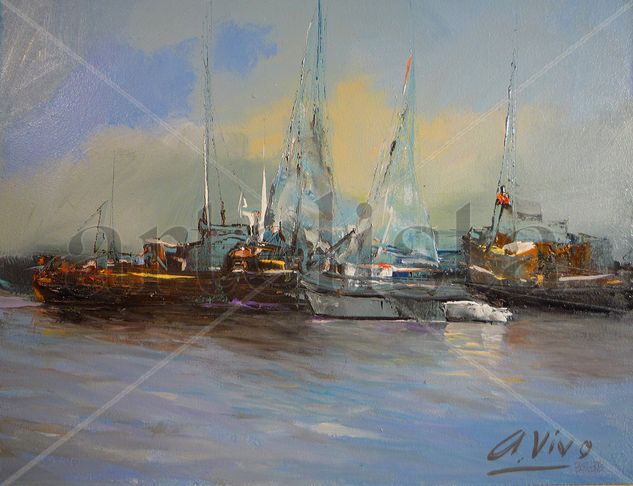 3838 Asistencia fluvial Oil Panel Marine Painting