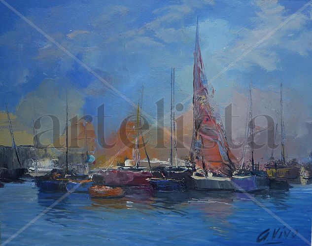 3984 Puerto de Calais Oil Panel Marine Painting