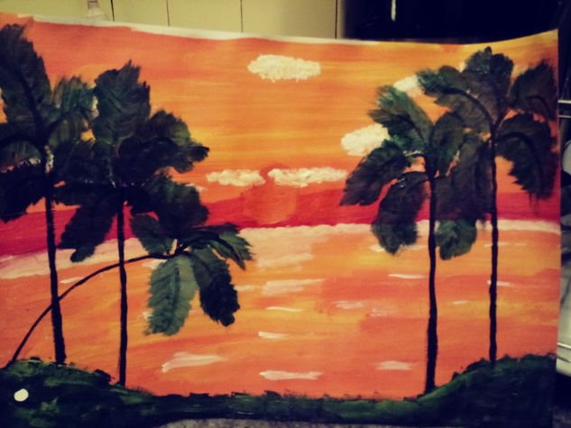 Atardecer en la playa Acrylic Paper Landscaping