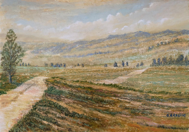 Carretera en Ocre. Oil Canvas Landscaping