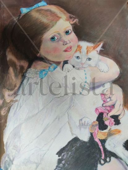 Niña con gato Pastel Papel Animales