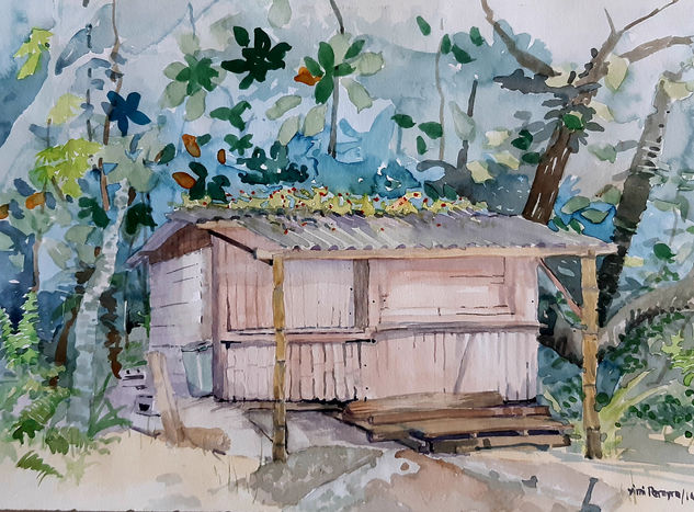 Quiosco de playa Watercolour Paper Landscaping