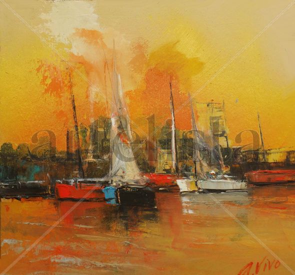 4482 Boats and vessels Oil Card Marine Painting