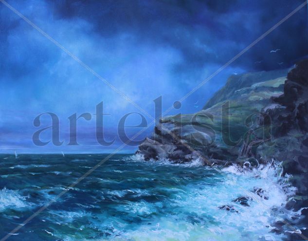 Surf and turf Oil Panel Marine Painting