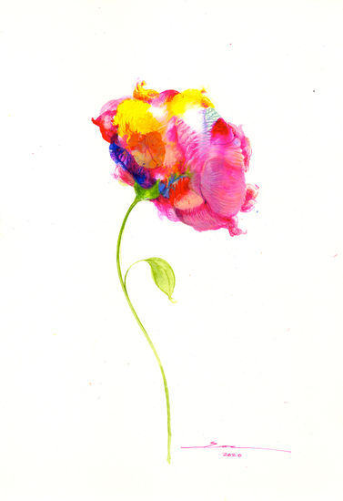 Rosa Roja Gouache Paper Floral Painting