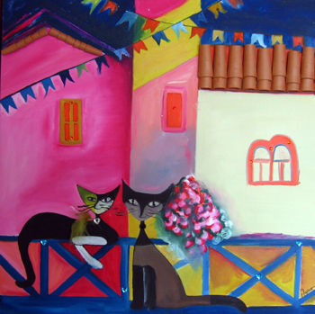 Fiesta de gatos Oil Canvas Animals