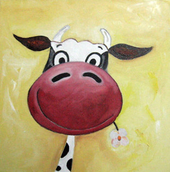 La vaca y la flor Oil Canvas Animals