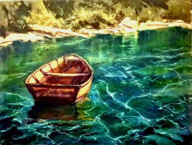 EL BOTE A LA DERIVA Acrylic Panel Marine Painting