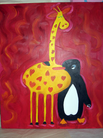 La amistad de la jirafa y el pingüino Oil Canvas Animals