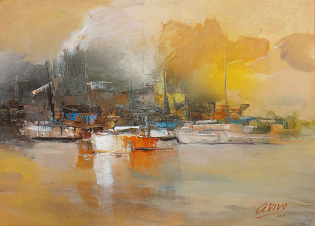 4417 Yellow luminiscence Oil Paper Marine Painting