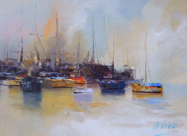 3826 Toldito azul Oil Paper Marine Painting