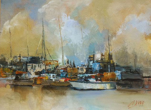 4228 Puerto y grúa Oil Paper Marine Painting