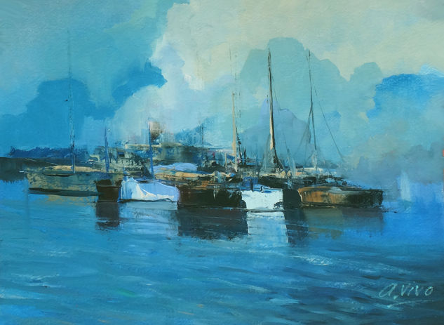 4557 Flemish harbor Oil Paper Marine Painting