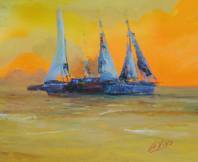 4683 Amazing sunrise Oil Paper Marine Painting