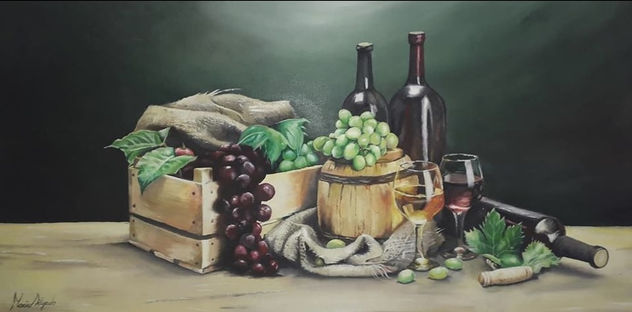 bodegón vino de uvas