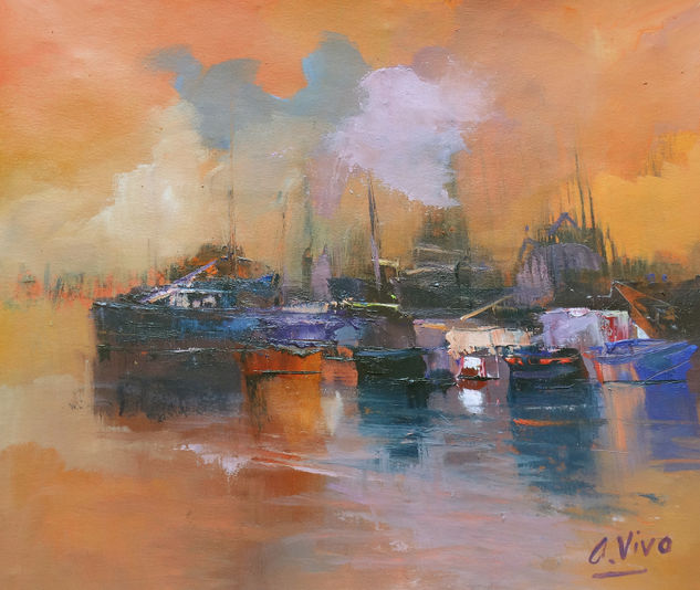 4698 Floating cloud Oil Paper Marine Painting