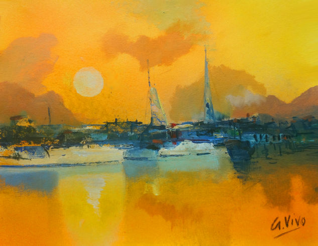 4691 Moonrise Oil Paper Marine Painting