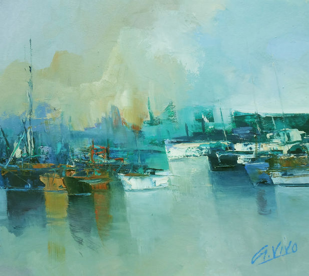 4681 Foggy late afternoon Oil Paper Marine Painting