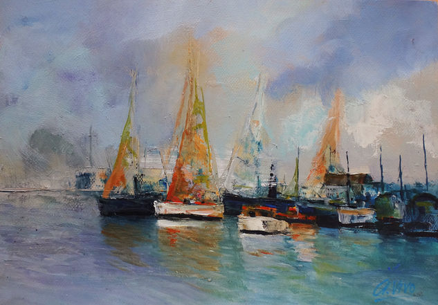 4263  4 veleros en aguas turquesas Oil Paper Marine Painting